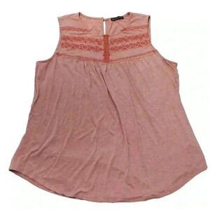 Adrianna Papell Women's XL Pink Embroidered Sleeveless Blouse Lagenlook Boho